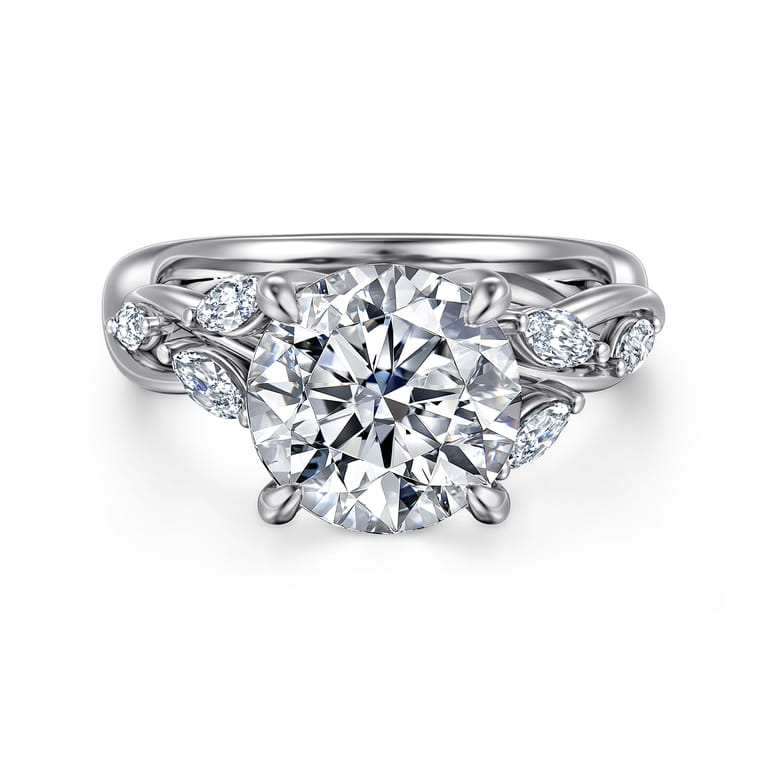 14K White Gold Floral Round Diamond Engagement Ring - 0.3 ct - Shot 1