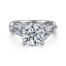 14K White Gold Floral Round Diamond Engagement Ring - 0.3 ct