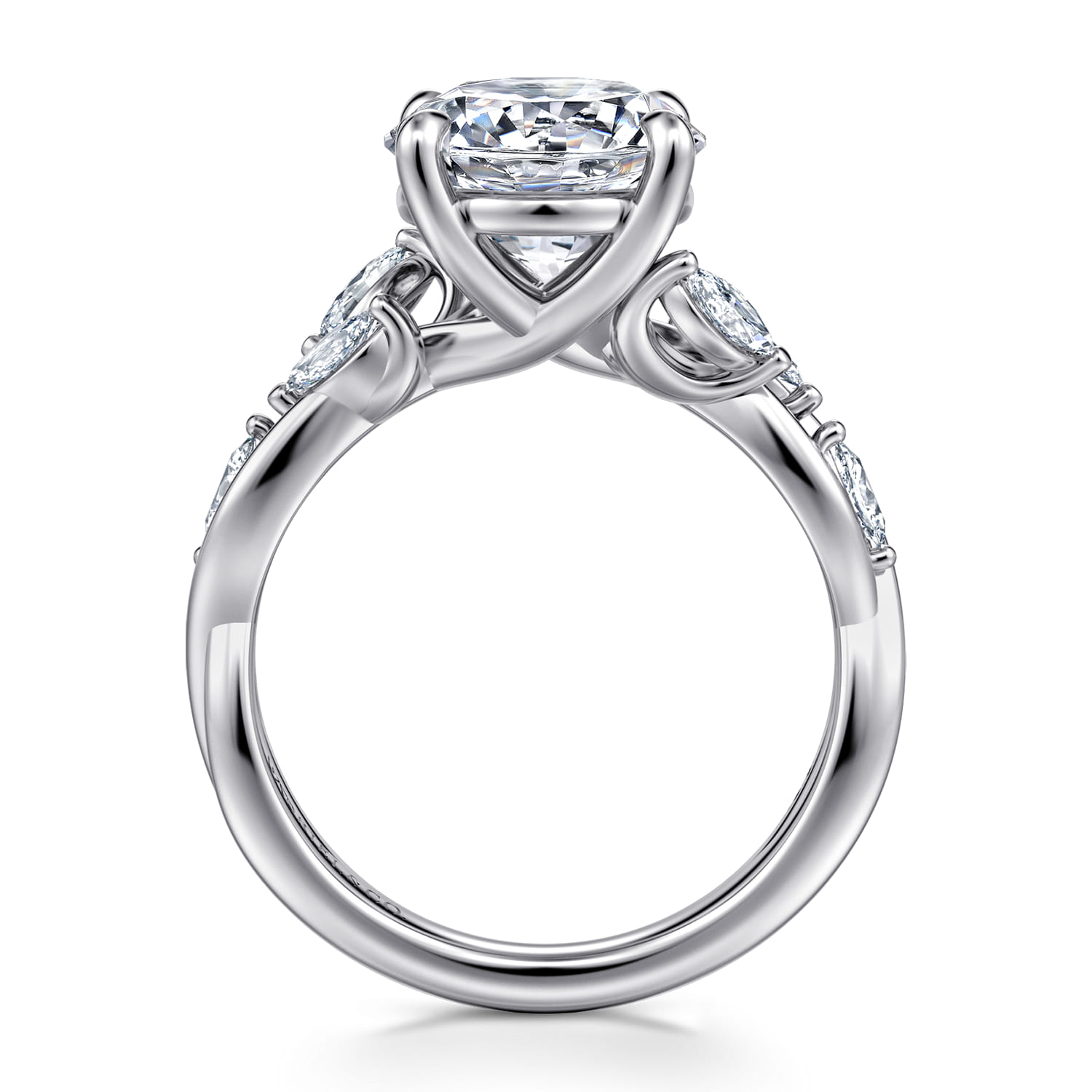 14K White Gold Floral Round Diamond Engagement Ring - 0.3 ct - Shot 2