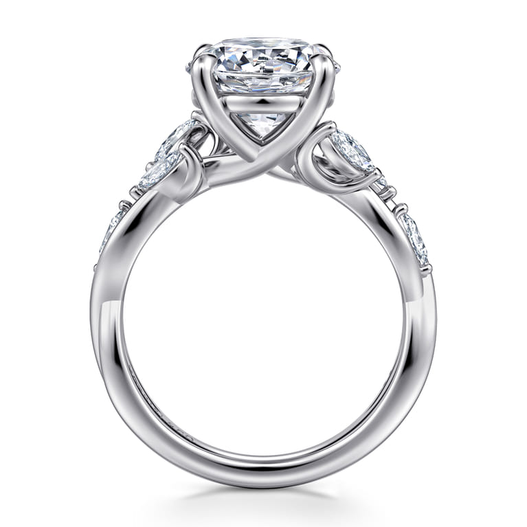 14K White Gold Floral Round Diamond Engagement Ring - 0.3 ct - Shot 2