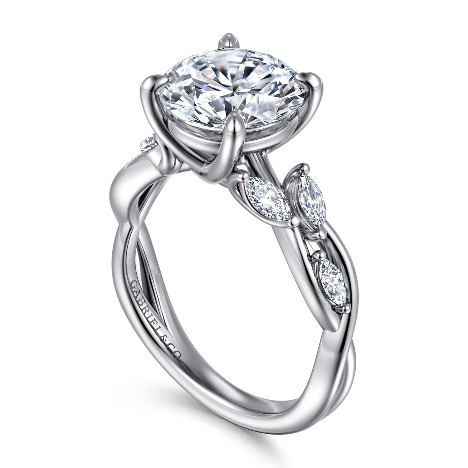 14K White Gold Floral Round Diamond Engagement Ring - 0.3 ct - Shot 3