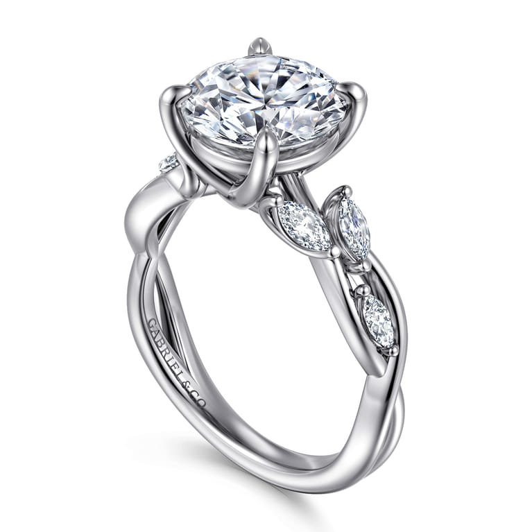 14K White Gold Floral Round Diamond Engagement Ring - 0.3 ct - Shot 3