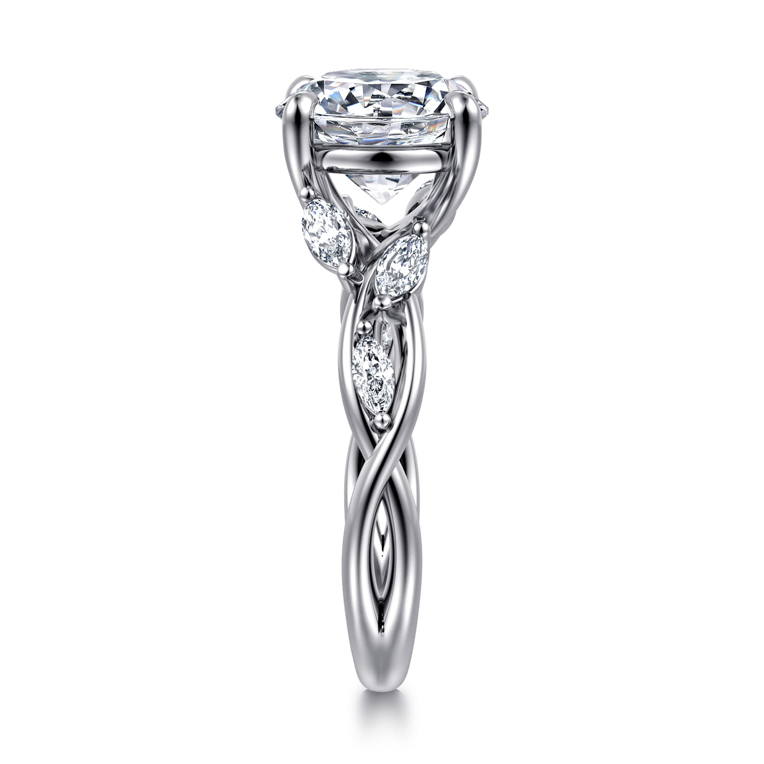 14K White Gold Floral Round Diamond Engagement Ring - 0.3 ct - Shot 4
