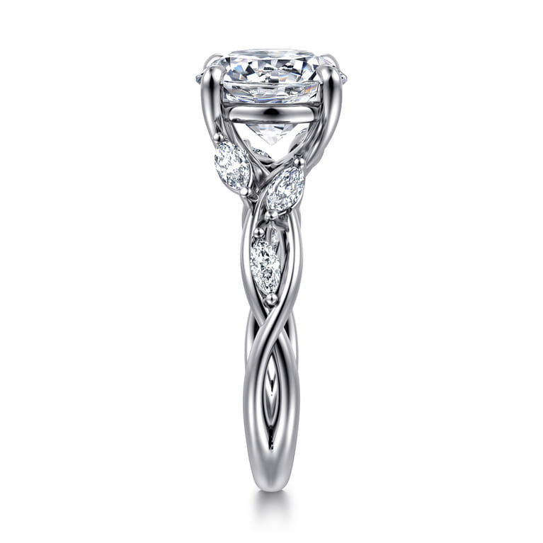 14K White Gold Floral Round Diamond Engagement Ring - 0.3 ct - Shot 4