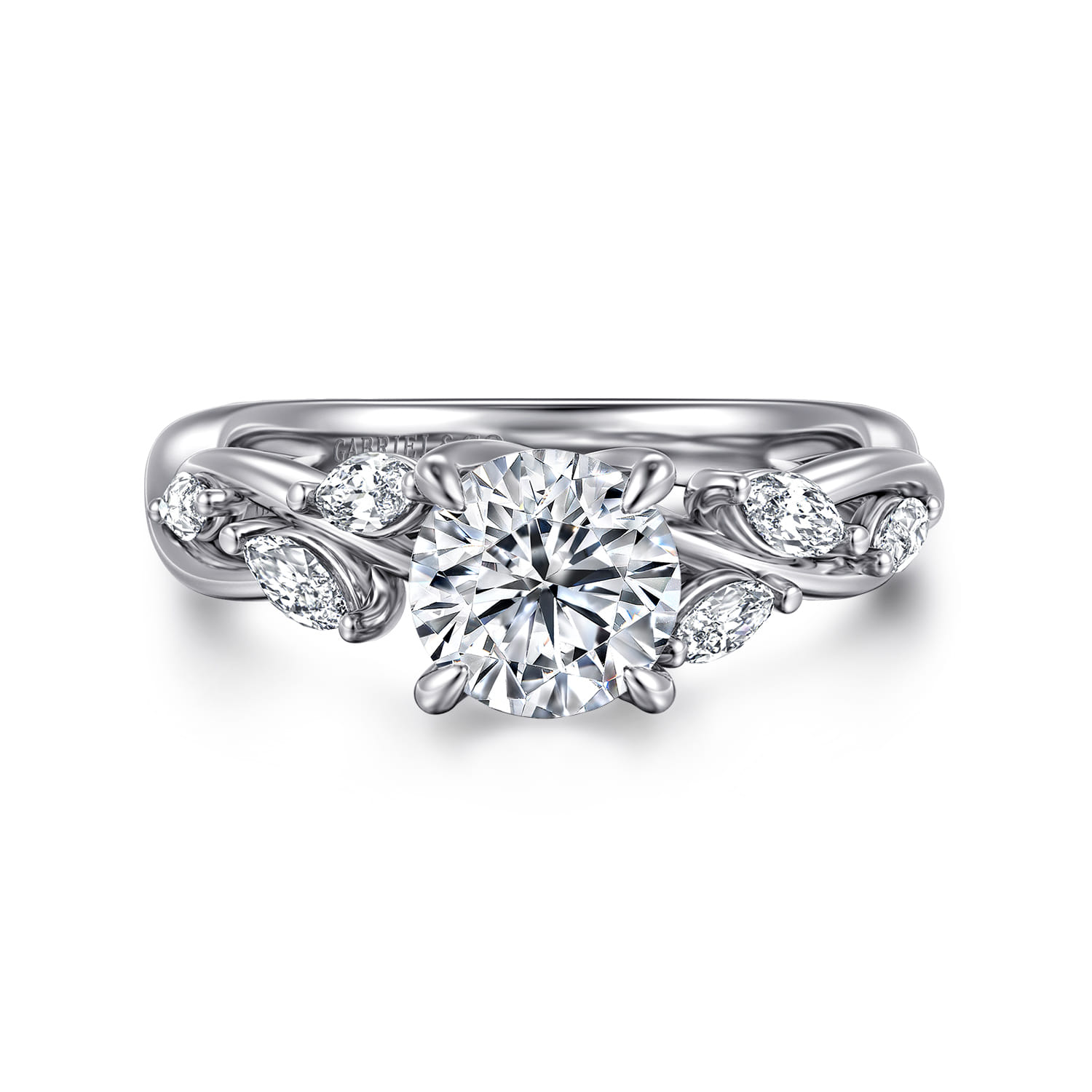 Charlina - 14K White Gold Floral Round Diamond Engagement Ring - 0.17 ct - Shot 1