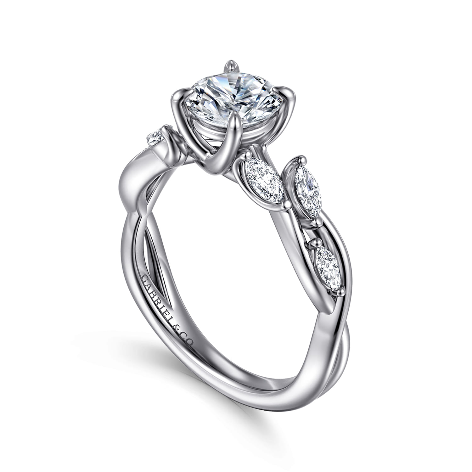 Charlina - 14K White Gold Floral Round Diamond Engagement Ring - 0.17 ct - Shot 3