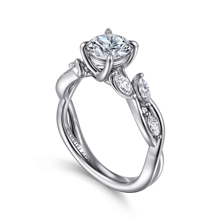 Charlina - 14K White Gold Floral Round Diamond Engagement Ring - 0.17 ct - Shot 3