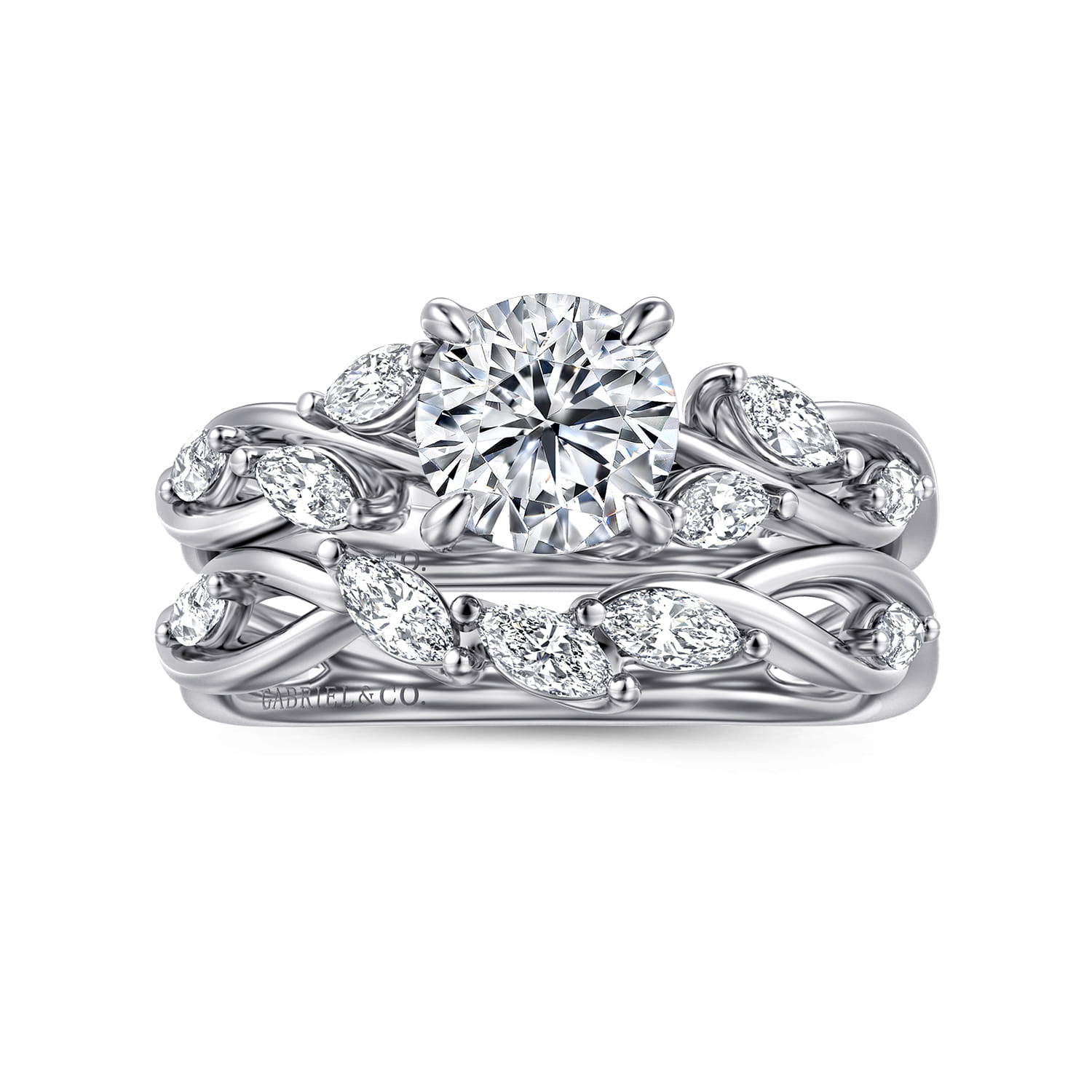 Charlina - 14K White Gold Floral Round Diamond Engagement Ring - 0.17 ct - Shot 4