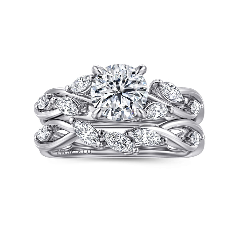 Charlina - 14K White Gold Floral Round Diamond Engagement Ring - 0.17 ct - Shot 4