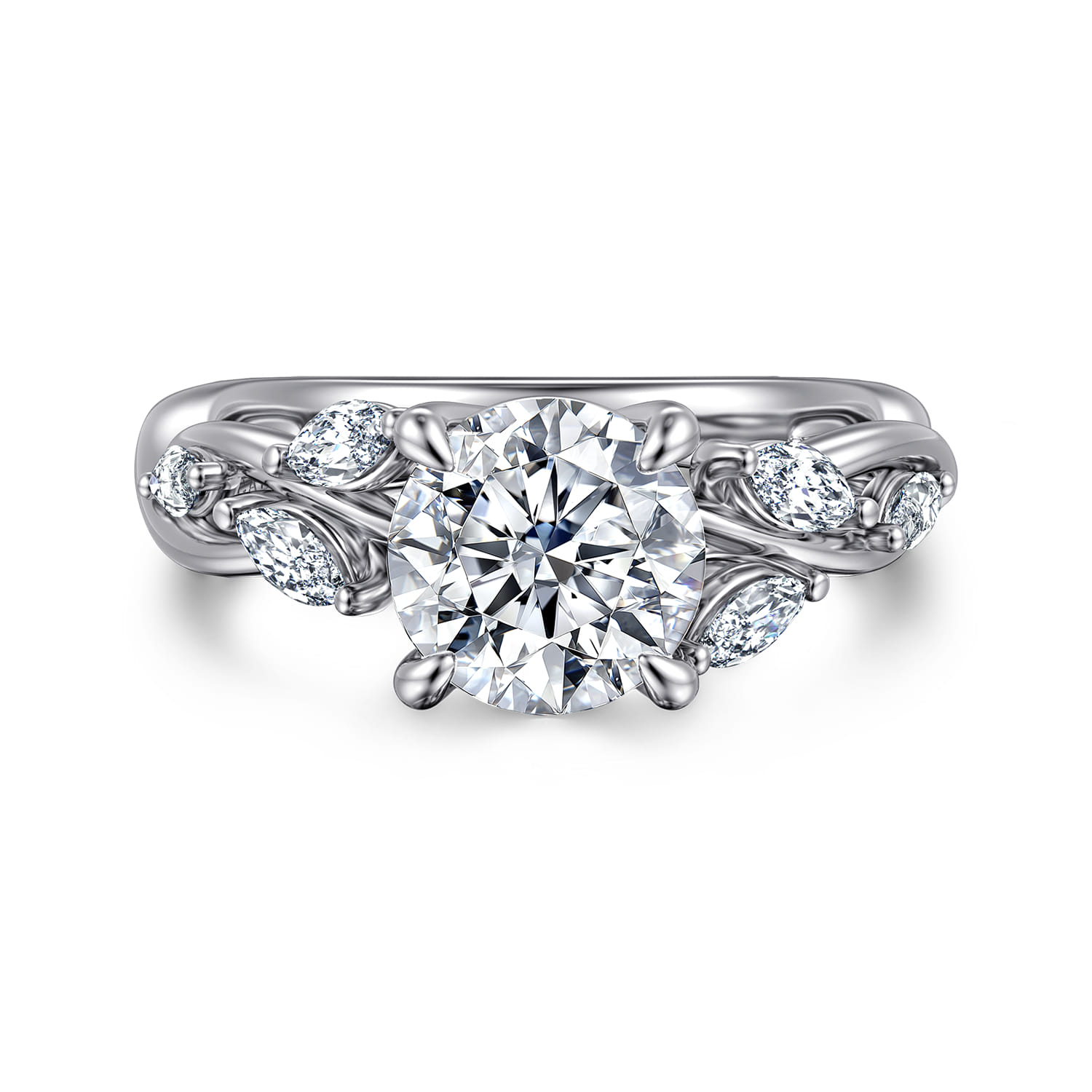 Charlina - 14K White Gold Floral Round Diamond Engagement Ring - 0.4 ct - Shot 1