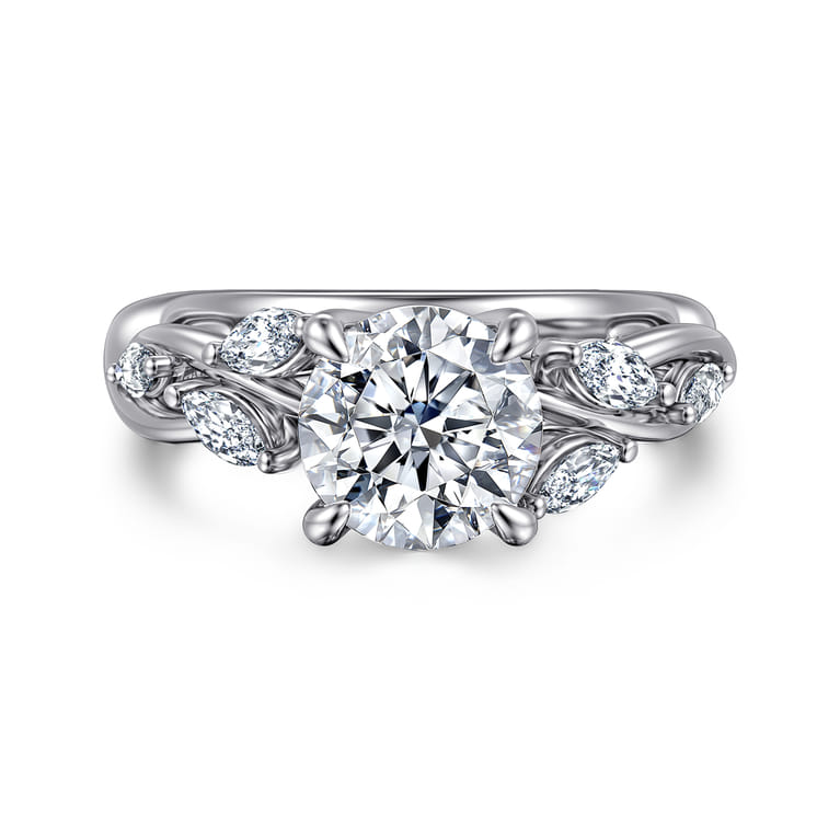 Charlina - 14K White Gold Floral Round Diamond Engagement Ring - 0.4 ct - Shot 1