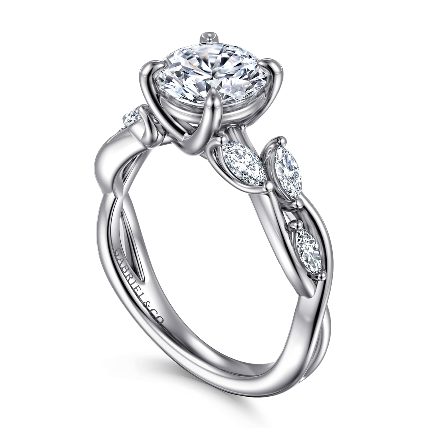 Charlina - 14K White Gold Floral Round Diamond Engagement Ring - 0.4 ct - Shot 3