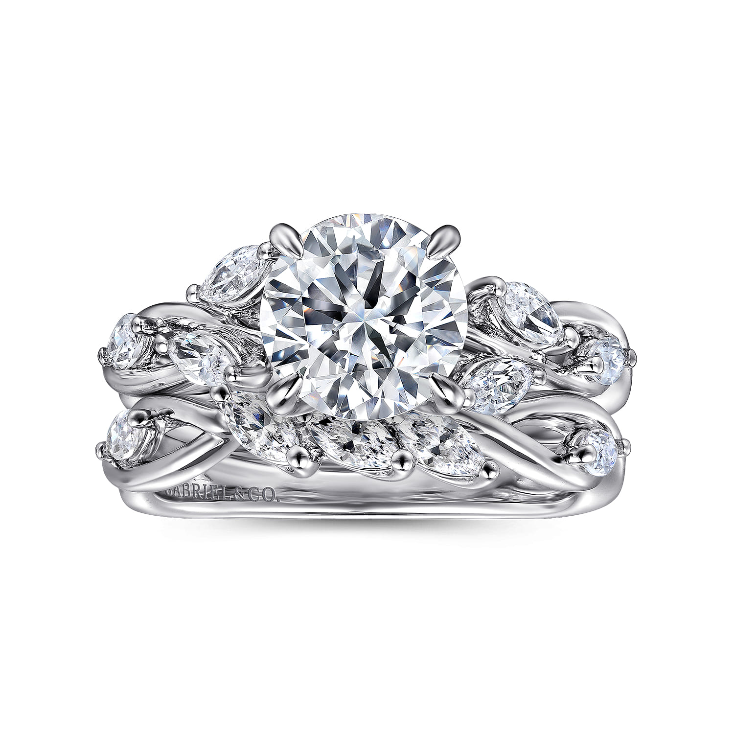 Charlina - 14K White Gold Floral Round Diamond Engagement Ring - 0.4 ct - Shot 4