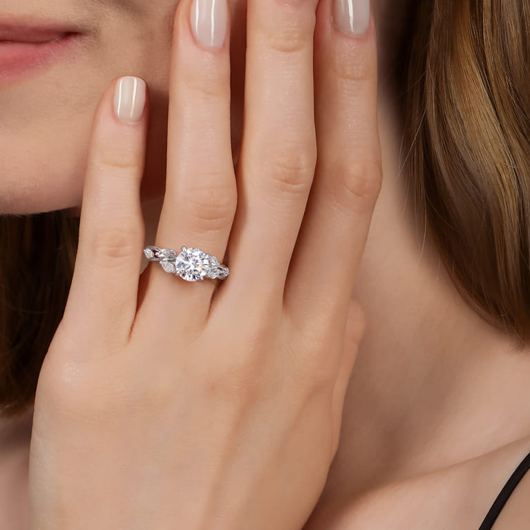 Charlina - 14K White Gold Floral Round Diamond Engagement Ring - 0.4 ct - Shot 6