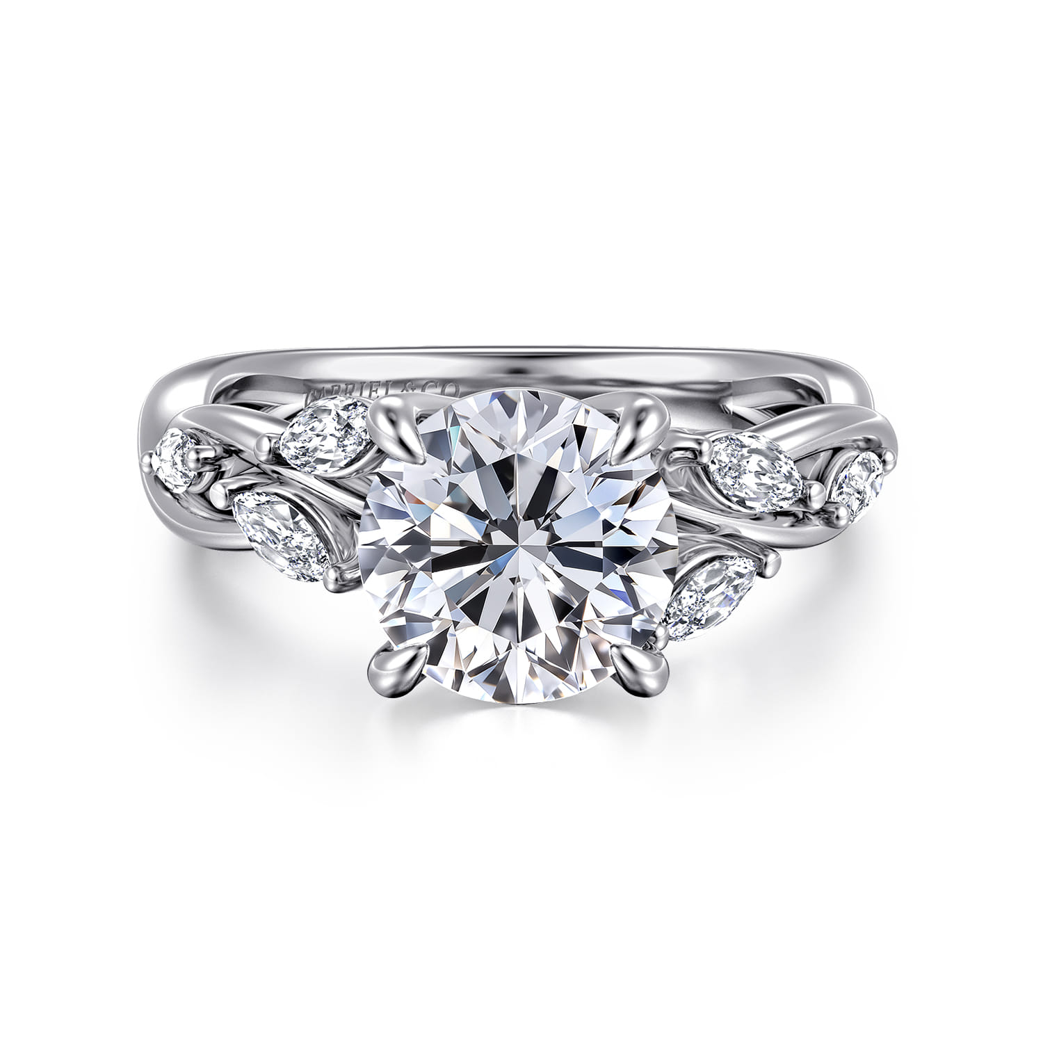 Charlina - 14K White Gold Floral Round Diamond Engagement Ring - 0.07 ct - Shot 1