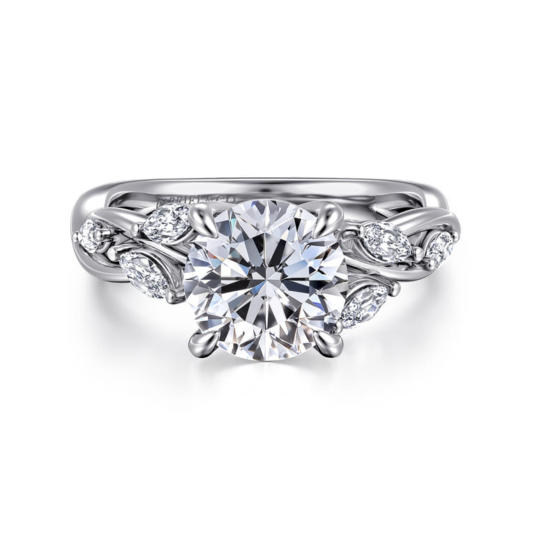 Charlina - 14K White Gold Floral Round Diamond Engagement Ring - 0.07 ct - Shot 1