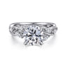 Charlina - 14K White Gold Floral Round Diamond Engagement Ring - 0.07 ct