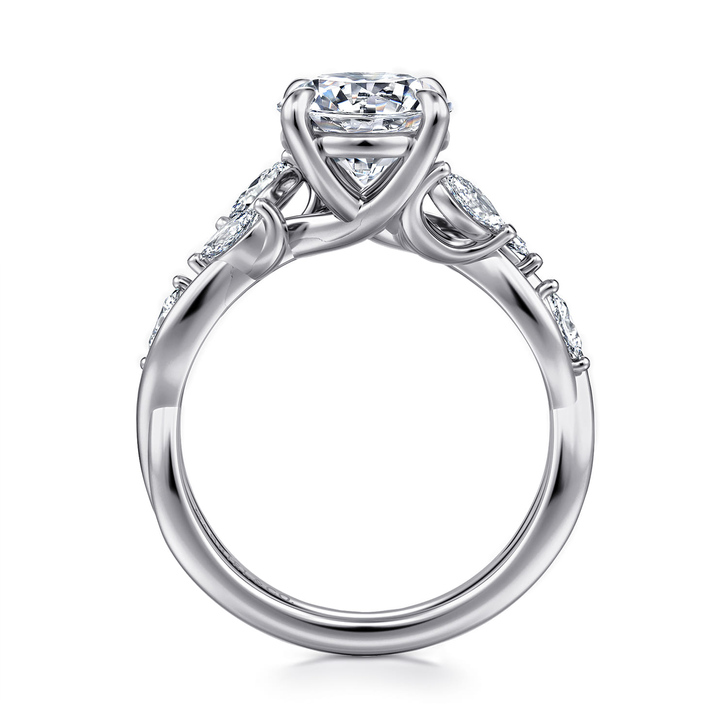 Charlina - 14K White Gold Floral Round Diamond Engagement Ring - 0.07 ct - Shot 2