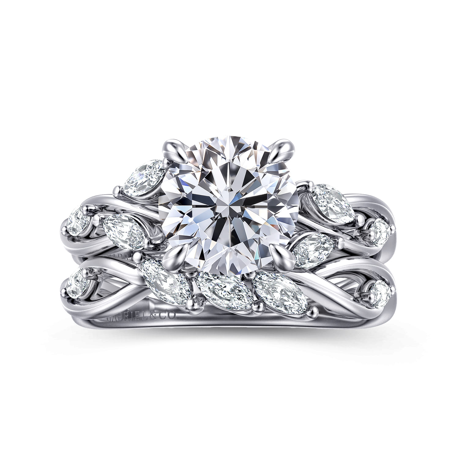 Charlina - 14K White Gold Floral Round Diamond Engagement Ring - 0.07 ct - Shot 4
