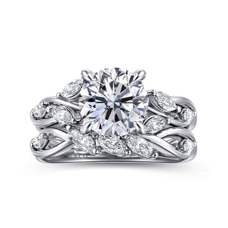Charlina - 14K White Gold Floral Round Diamond Engagement Ring - 0.07 ct - Shot 4