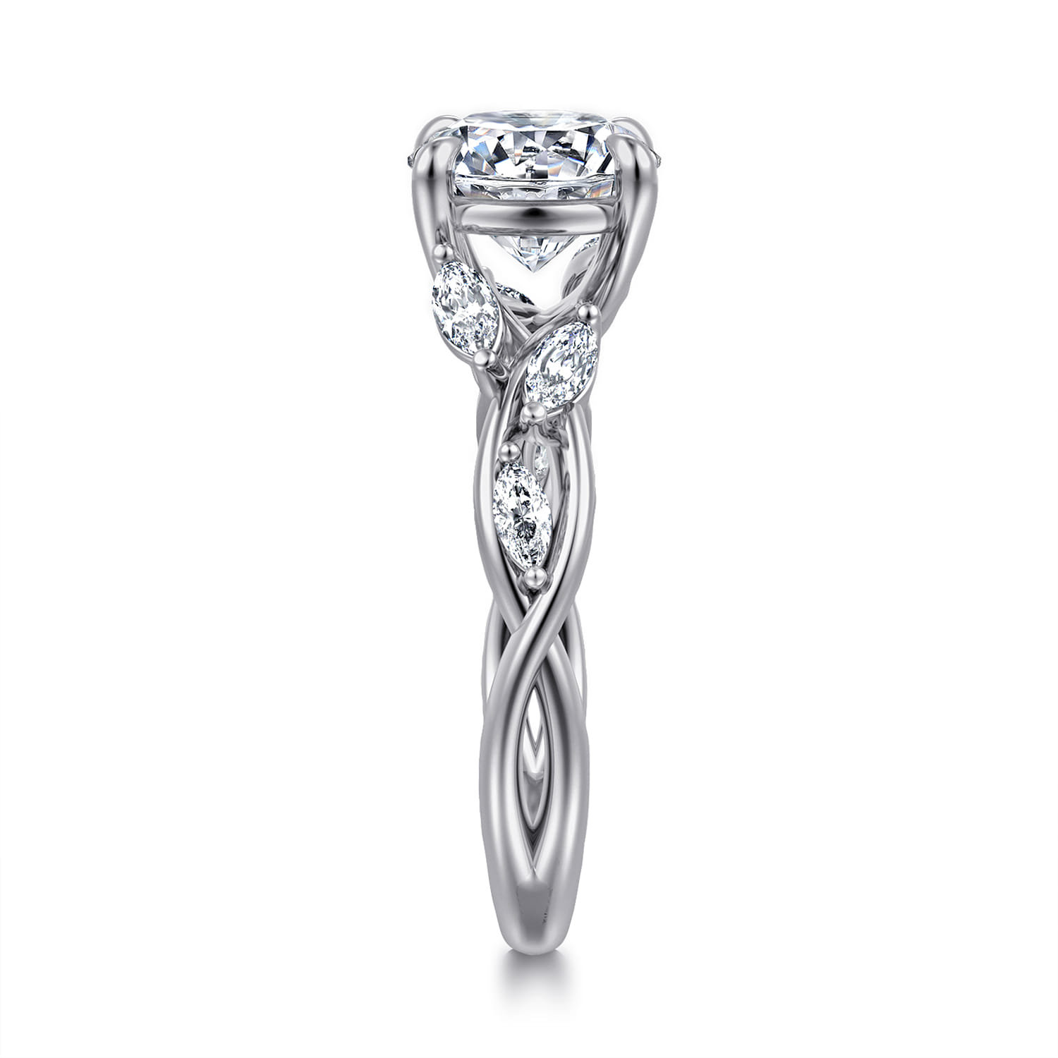 Charlina - 14K White Gold Floral Round Diamond Engagement Ring - 0.07 ct - Shot 5