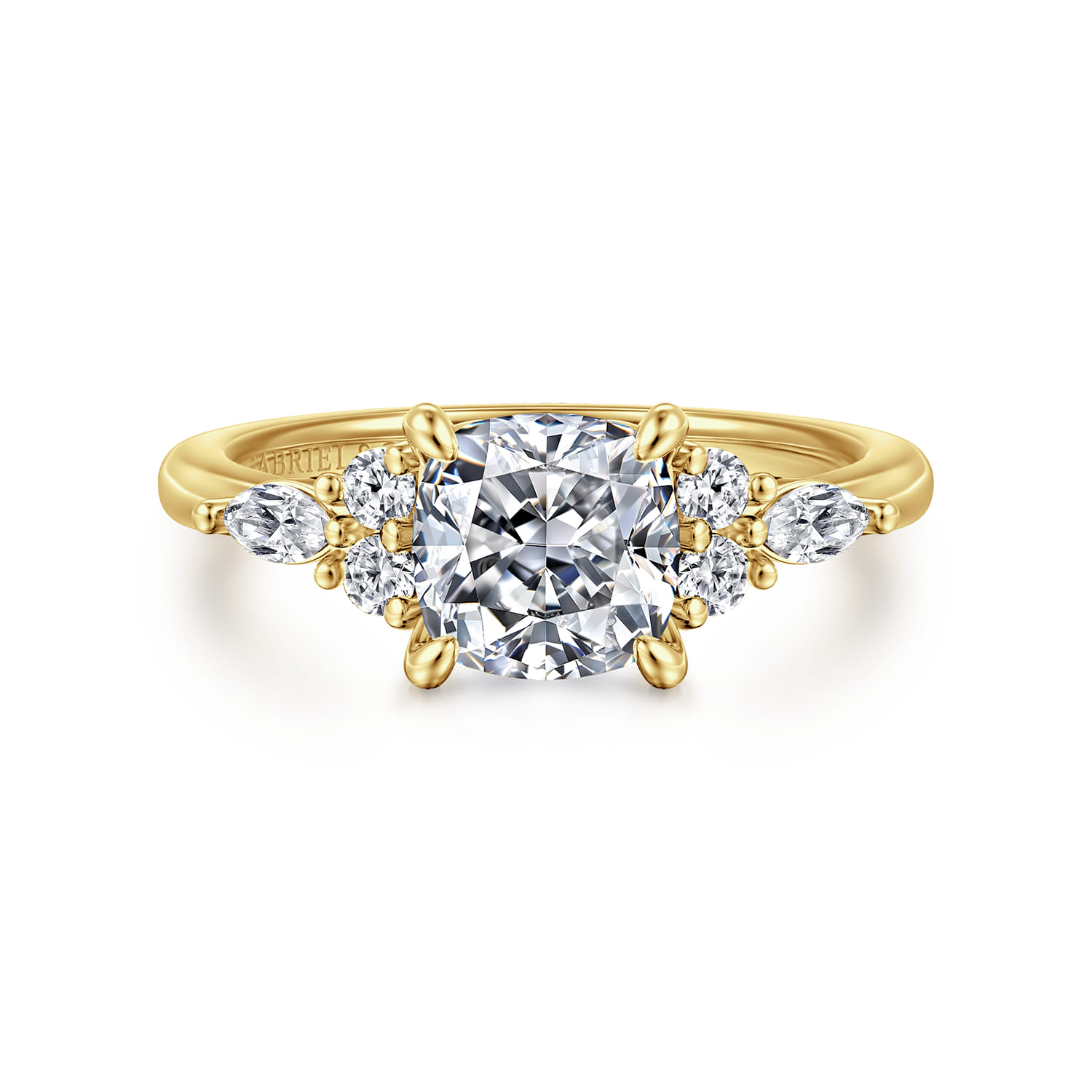Avah - 14K Yellow Gold Cushion Cut Diamond Cluster Engagement Ring - 0.28 ct - Shot 1