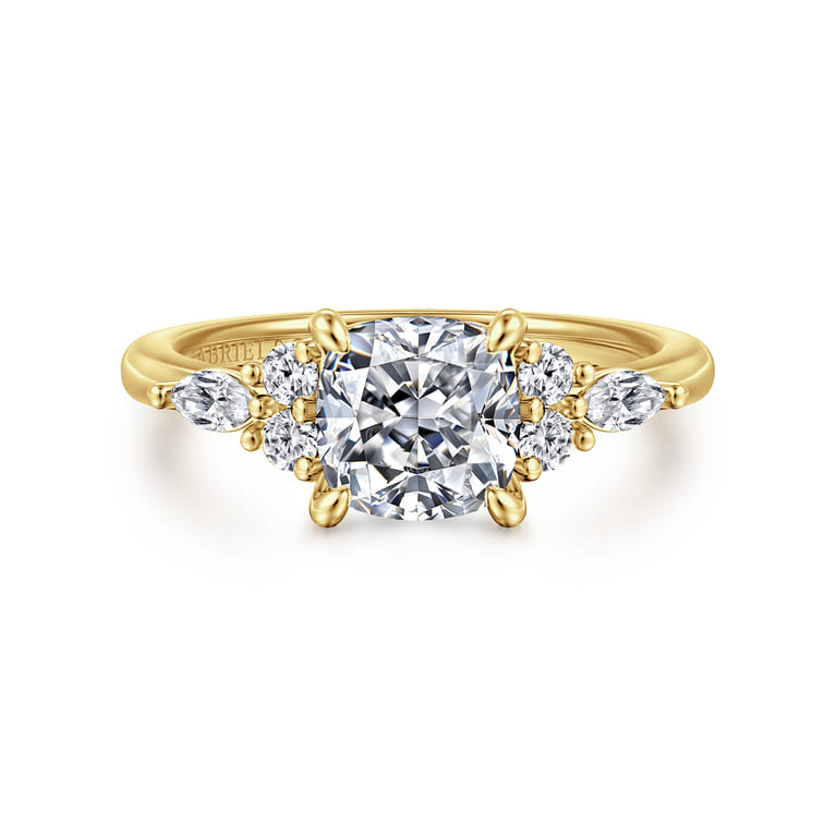 Avah - 14K Yellow Gold Cushion Cut Diamond Cluster Engagement Ring - 0.28 ct - Shot 1