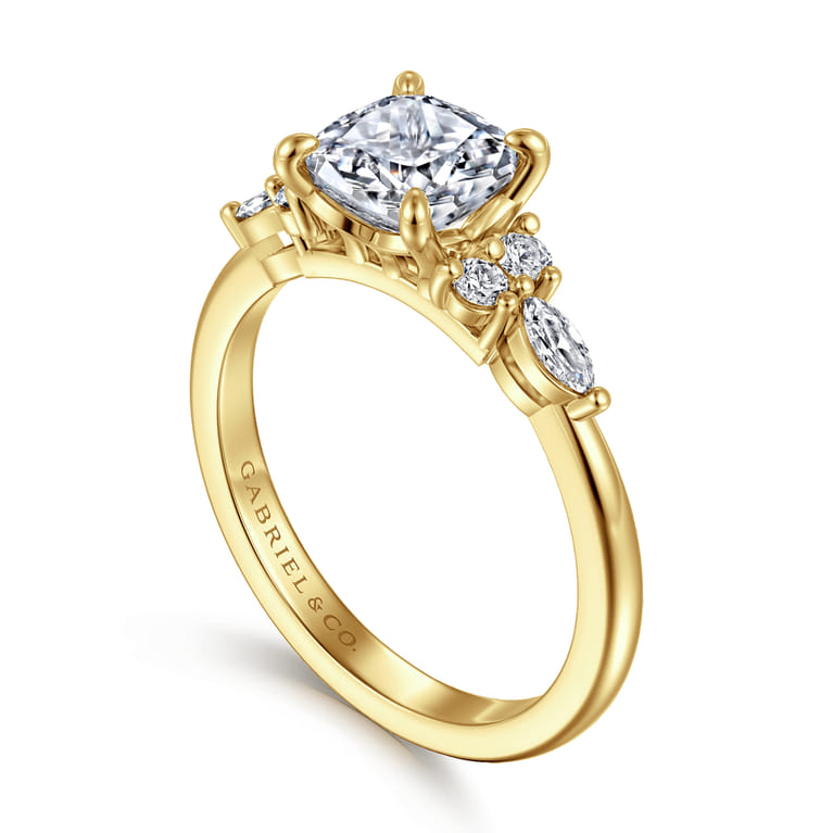 Avah - 14K Yellow Gold Cushion Cut Diamond Cluster Engagement Ring - 0.28 ct - Shot 3