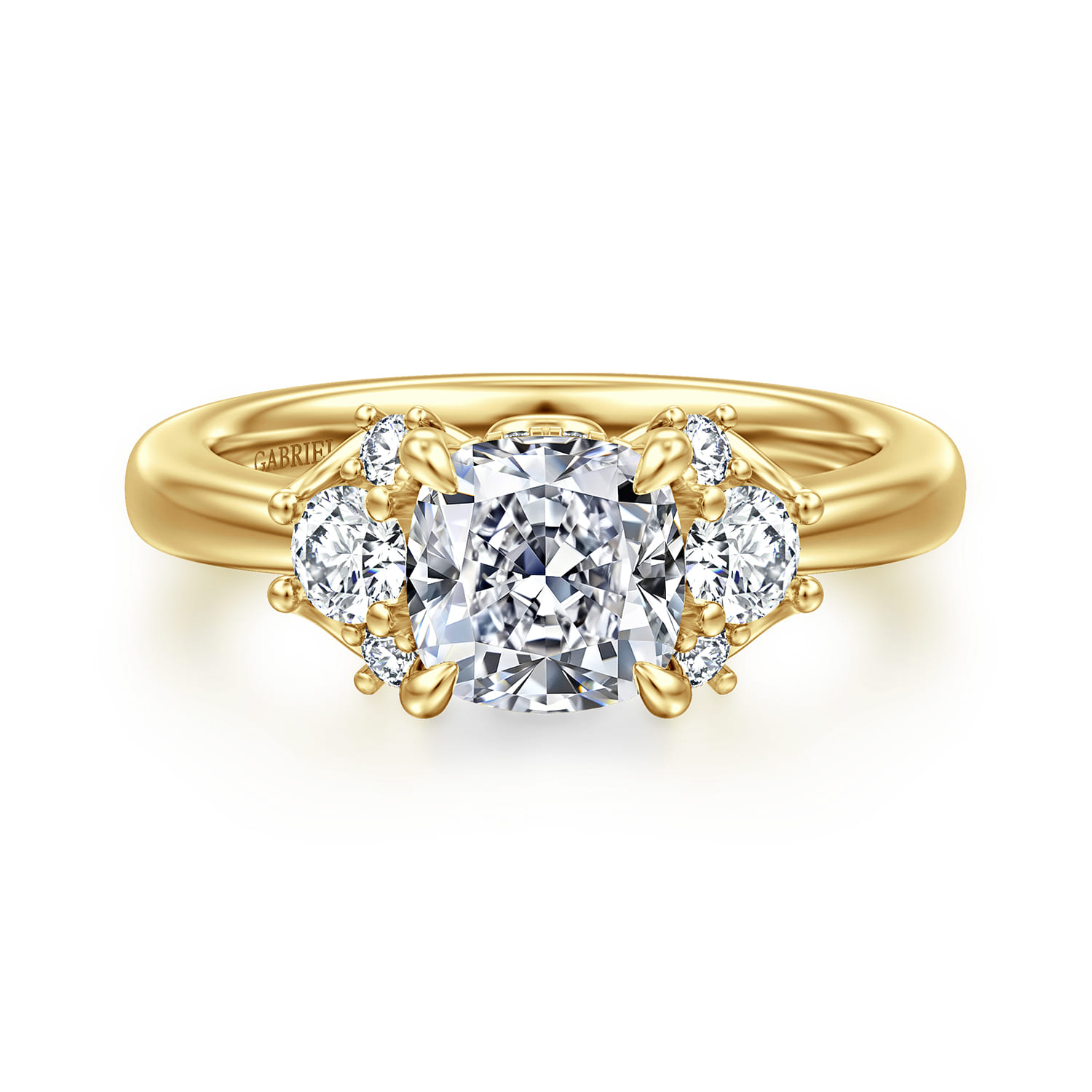 Mattie - 14K Yellow Gold Cushion Cut Lotus Diamond Engagement Ring - 0.45 ct - Shot 1