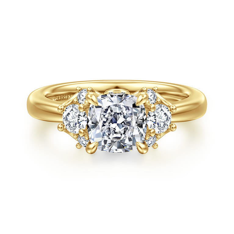 Mattie - 14K Yellow Gold Cushion Cut Lotus Diamond Engagement Ring - 0.45 ct - Shot 1