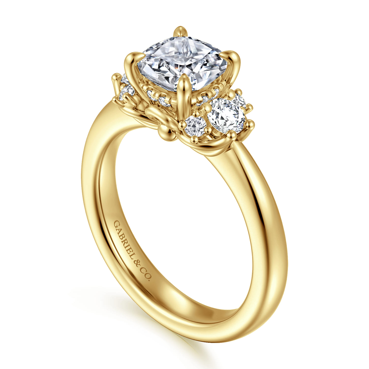 Mattie - 14K Yellow Gold Cushion Cut Lotus Diamond Engagement Ring - 0.45 ct - Shot 3