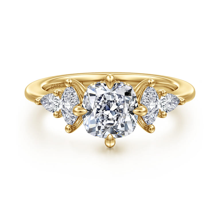 Colton - 14K Yellow Gold Compass Prong Cushion Cut Diamond Engagement Ring - 0.5 ct - Shot 1