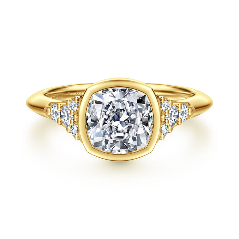 Iryna - 14K Yellow Gold Bezel Set Cushion Diamond Engagement Ring - 0.22 ct - Shot 1