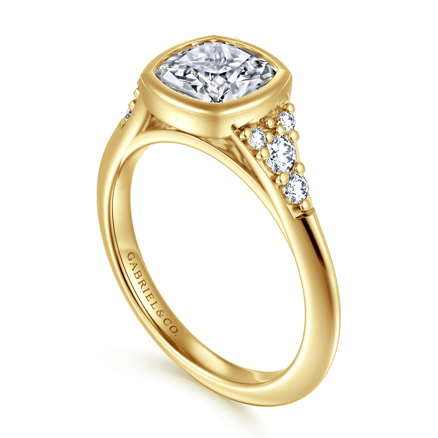 Iryna - 14K Yellow Gold Bezel Set Cushion Diamond Engagement Ring - 0.22 ct - Shot 3