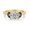 Dani - 14K Yellow Gold Cushion Cut Diamond and Sapphire Engagement Ring - 0.4 ct