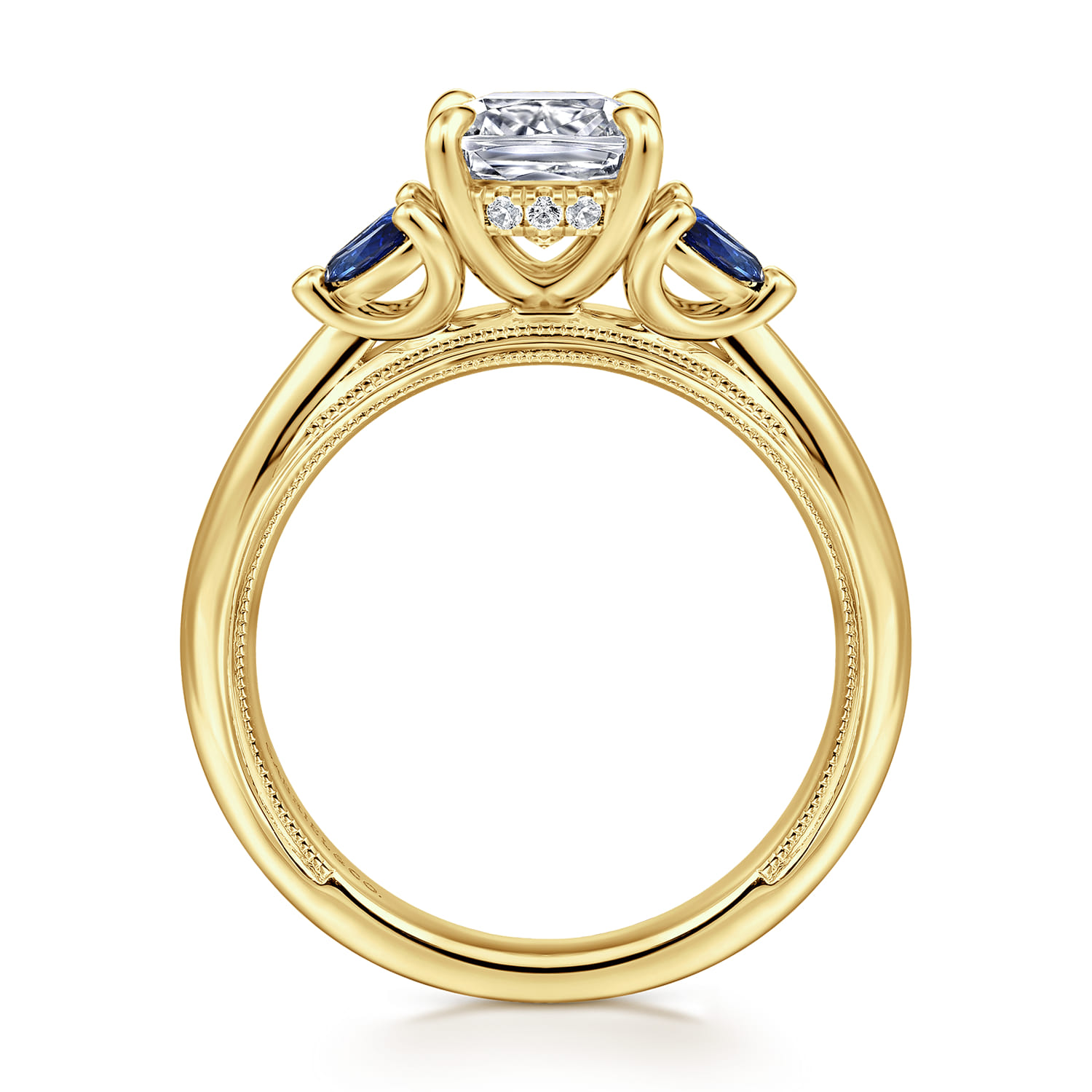 Dani - 14K Yellow Gold Cushion Cut Diamond and Sapphire Engagement Ring - 0.4 ct - Shot 2