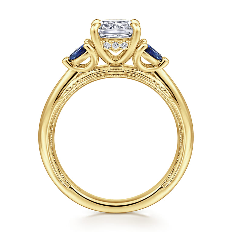 Dani - 14K Yellow Gold Cushion Cut Diamond and Sapphire Engagement Ring - 0.4 ct - Shot 2