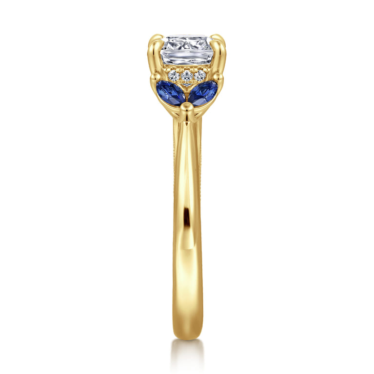 Dani - 14K Yellow Gold Cushion Cut Diamond and Sapphire Engagement Ring - 0.4 ct - Shot 4