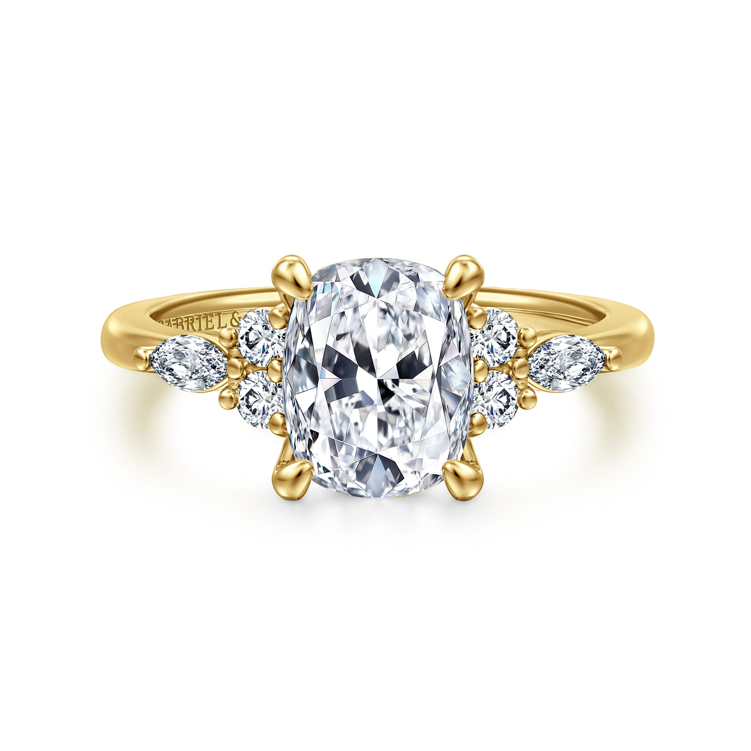 Avah - 14K Yellow Gold Elongated Cushion Diamond Cluster Engagement Ring - 0.3 ct - Shot 1