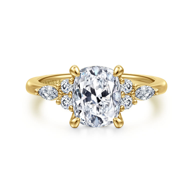 Avah - 14K Yellow Gold Elongated Cushion Diamond Cluster Engagement Ring - 0.3 ct - Shot 1