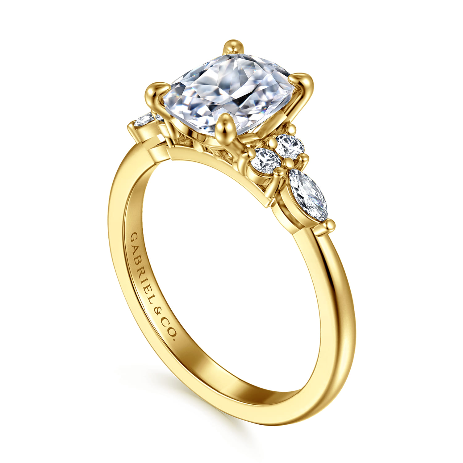 Avah - 14K Yellow Gold Elongated Cushion Diamond Cluster Engagement Ring - 0.3 ct - Shot 3