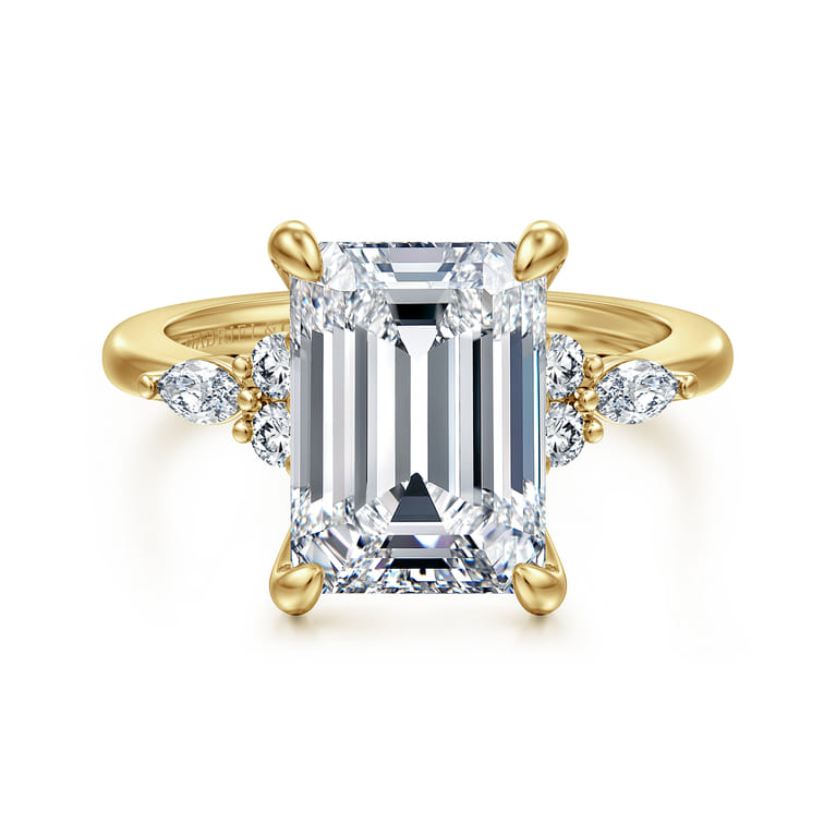 Avah - 14K Yellow Gold Emerald Cut Diamond Cluster Engagement Ring - 0.25 ct - Shot 1