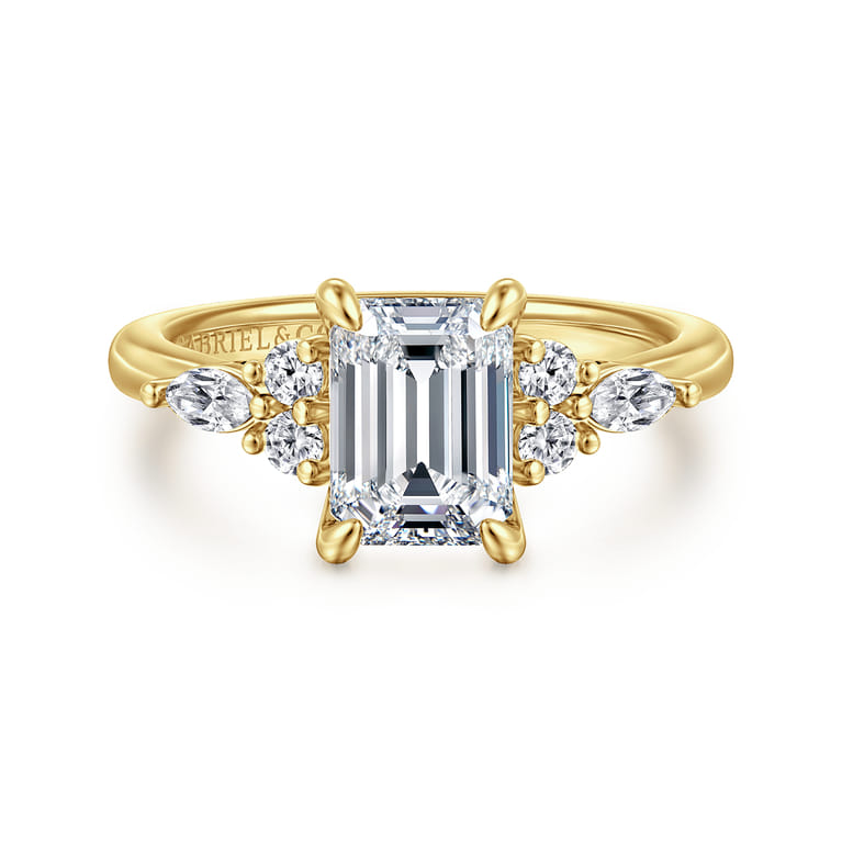 Avah - 14K Yellow Gold Emerald Cut Diamond Cluster Engagement Ring - 0.28 ct - Shot 1