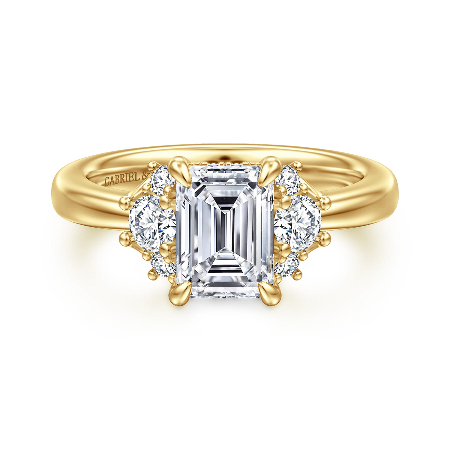 Mattie - 14K Yellow Gold Emerald Cut Lotus Diamond Engagement Ring - 0.4 ct - Shot 1