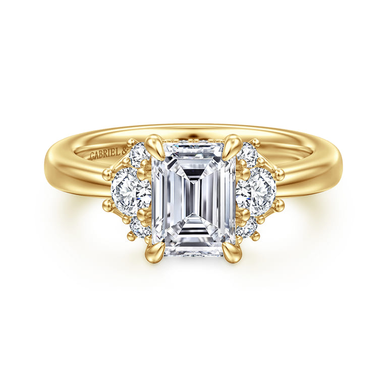Mattie - 14K Yellow Gold Emerald Cut Lotus Diamond Engagement Ring - 0.4 ct - Shot 1