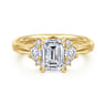 Mattie - 14K Yellow Gold Emerald Cut Lotus Diamond Engagement Ring - 0.4 ct