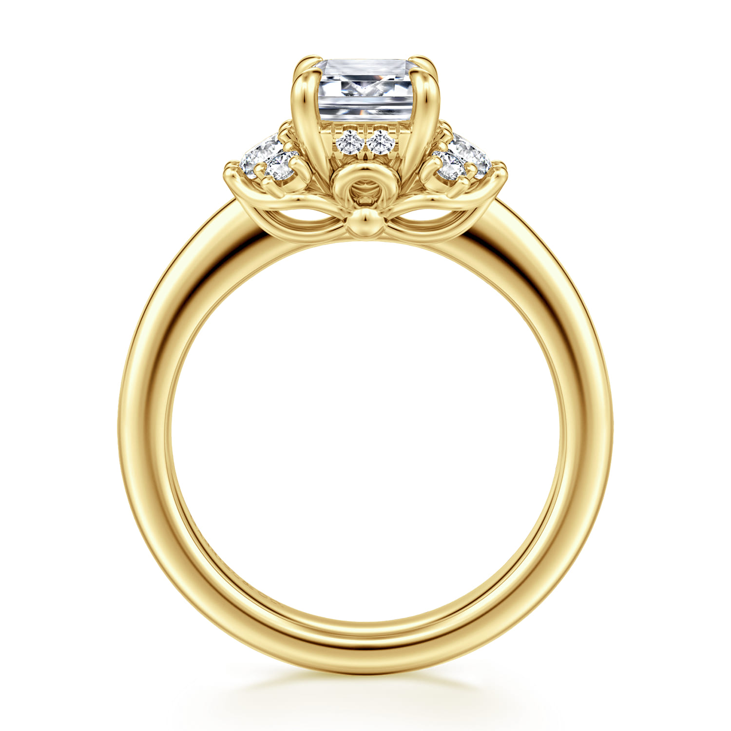 Mattie - 14K Yellow Gold Emerald Cut Lotus Diamond Engagement Ring - 0.4 ct - Shot 2