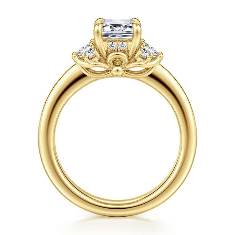 Mattie - 14K Yellow Gold Emerald Cut Lotus Diamond Engagement Ring - 0.4 ct - Shot 2