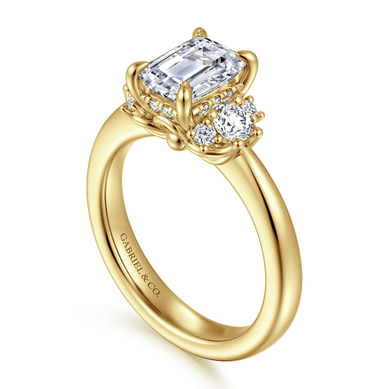 Mattie - 14K Yellow Gold Emerald Cut Lotus Diamond Engagement Ring - 0.4 ct - Shot 3