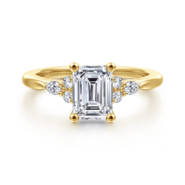 Arletta - 14K Yellow Gold Emerald Cut Diamond Engagement Ring - 0.18 ct - Shot 1